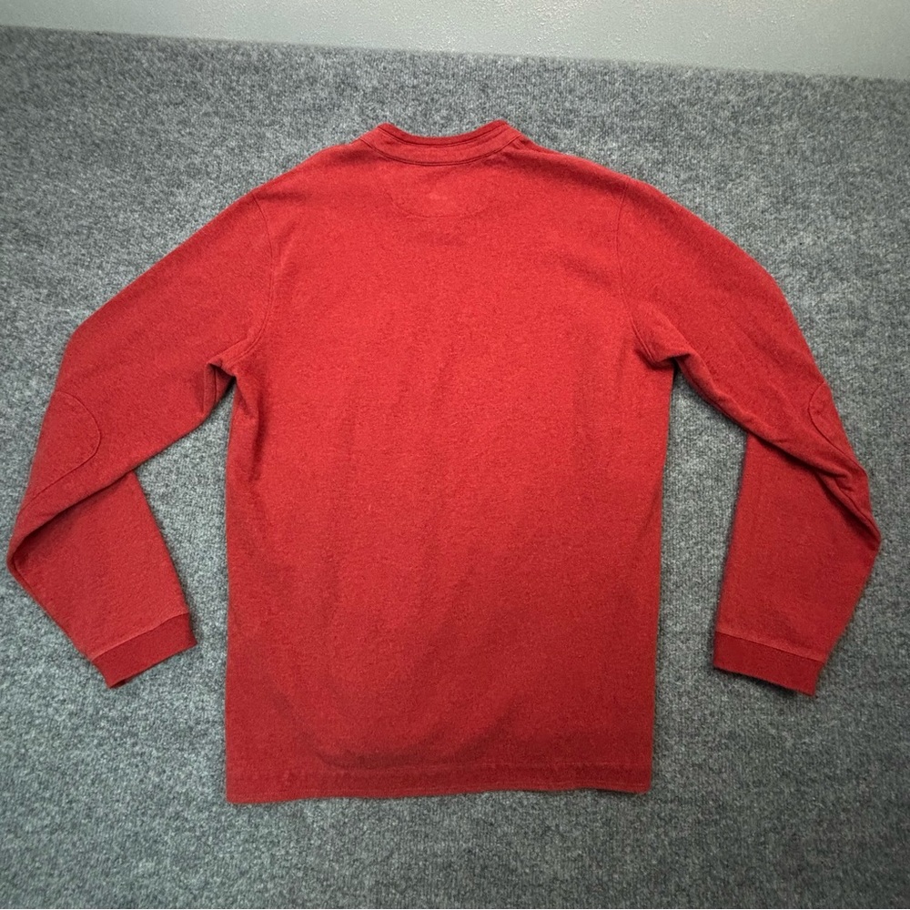 Left Coast Tee Pima Cotton V-Neck Sweater Red Elbow Patches Men's Size L Peru - Picture 13 of 13